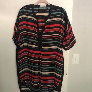 Isabel Marant Etoile Silk Dress Stripes Knee Length Pop-Over Short Sleeve Size S